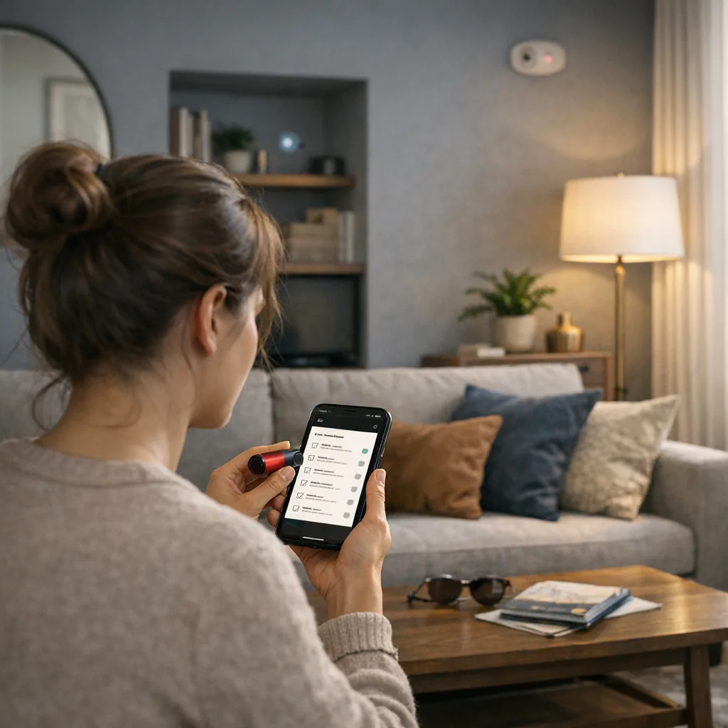 Rental room walkthrough for a privacy sweep with travel checklist